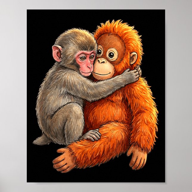 Poster Bebê macaco abraçando macaco fofo de pelúcia macac (Frente)