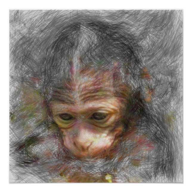 Pôster bebê macaco-animal artístico (Frente)