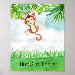 Poster Bebê Macaco Fofo Aguente Firme Citação Berçário