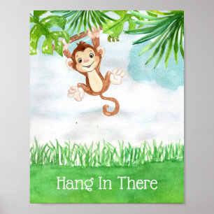 Poster Bebê Macaco Fofo Aguente Firme Citação Quarto de B