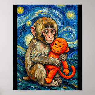 Poster Bebê macaco fofo meme de soco noite estrelada van