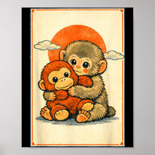 Poster Bebê macaco kawaii fofo macaco japonês ukiyo-e