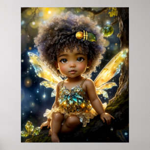 Poster Bebê Mágico Afro-Americano Fada na Árvore