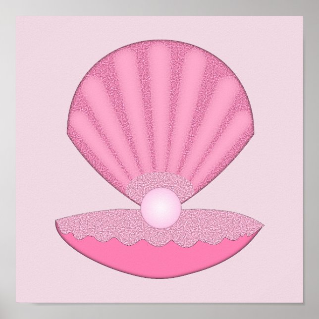 Poster Bebê Menina Rosa Concha de ostra e Pérola (Frente)