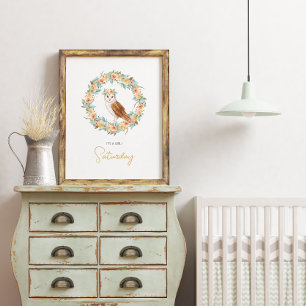 Poster Bebê moderno personalizado Owl Floral Baby Nursery