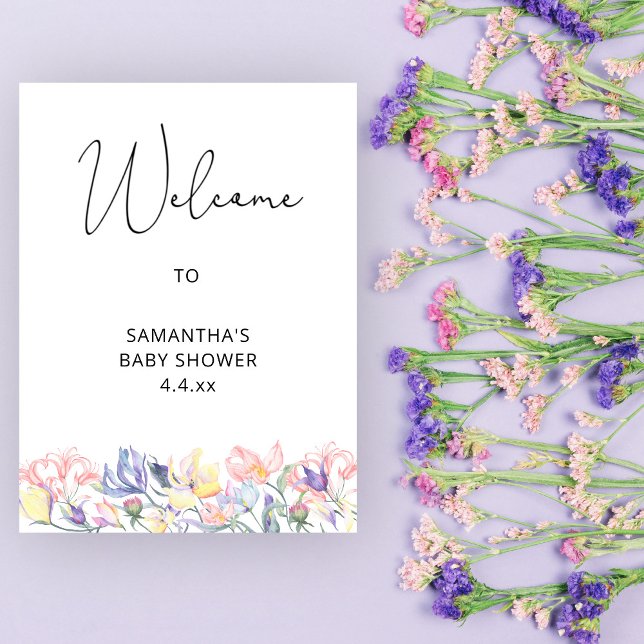 Poster Bebê na flor Bem-vindo ao chá de fraldas (Criador carregado)