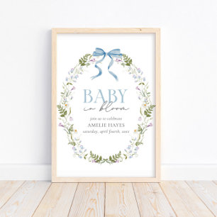 Poster Bebê no Bloom Blue Primavera Floral Chá de fraldas