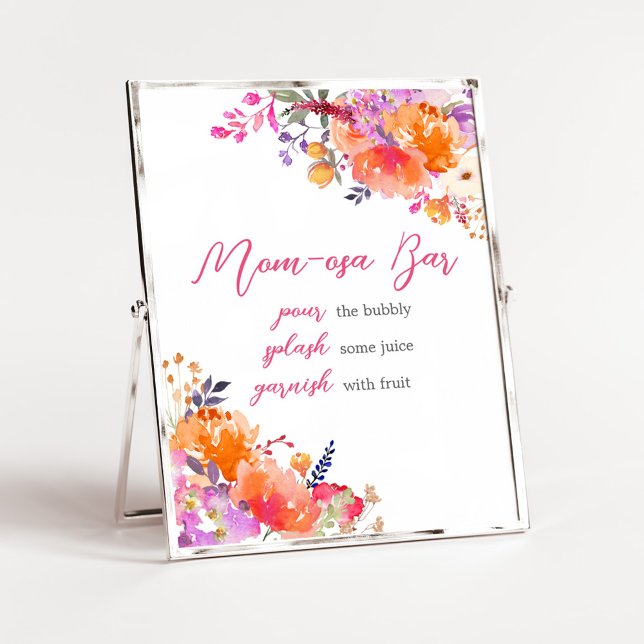 Poster Bebê no Bloom Bright Floral Mãe Bar Osa (Baby in Bloom Baby Shower Mom Osa Bar Sign)