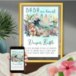 Poster Bebê no Conselho - Fralda de surfe tropical Raffle<br><div class="desc">O exótico design floral exótico com tema de surfe tropical "Baby on Conselho" é um modelo chá de fraldas que apresenta um tema neutro em termos de gênero com um talento tropical. O design retrata um conjunto de pranchas coloridas com o oceano e uma onda intermitente em meio a um...</div>