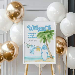 Poster Bebê no Conselho Surfing Boy Chá de fraldas