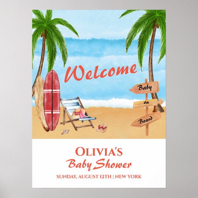 Poster Bebê no Conselho Surfing Chá de fraldas Bem-vindo (Frente)