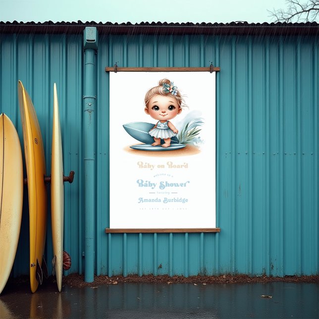Poster Bebê no Surf do Conselho Bem-vindo ao Chá de frald (Baby on Board Surf-Themed Baby Shower Welcome Poster)