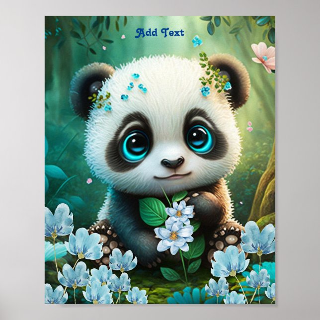 Poster Bebê Panda Azul Jardim das Flores Berçário Caprich (Frente)