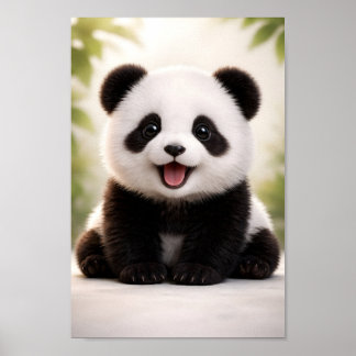 Poster Bebê Panda Feliz Animais da Natureza da Creche Fof