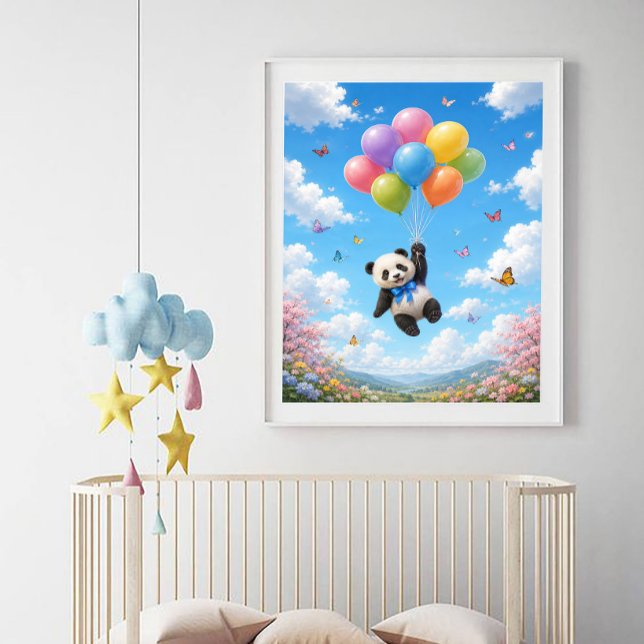 Pôster Bebê Panda flutuando balões coloridos (Criador carregado)
