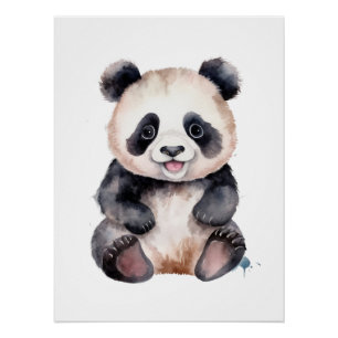 Pôster Bebê panda fofo aquarela