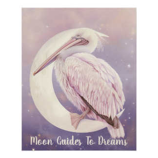 Pôster Bebê pássaro pelicano dormindo na lua
