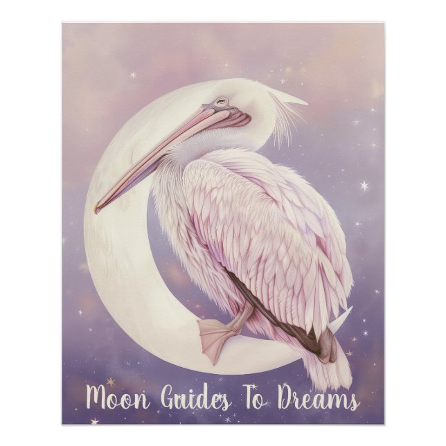 Pôster Bebê pássaro pelicano dormindo na lua (Frente)