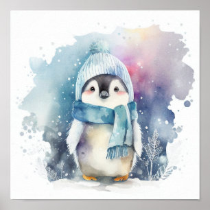 Poster Bebê pinguim de inverno decoração de berçário impr
