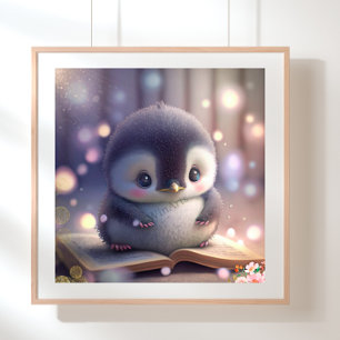 Poster Bebê Pinguim Fofo lendo um livro Arte Quarto de Be