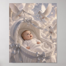 Poster Bebê - pombas elegantes decorando berço de bebê
