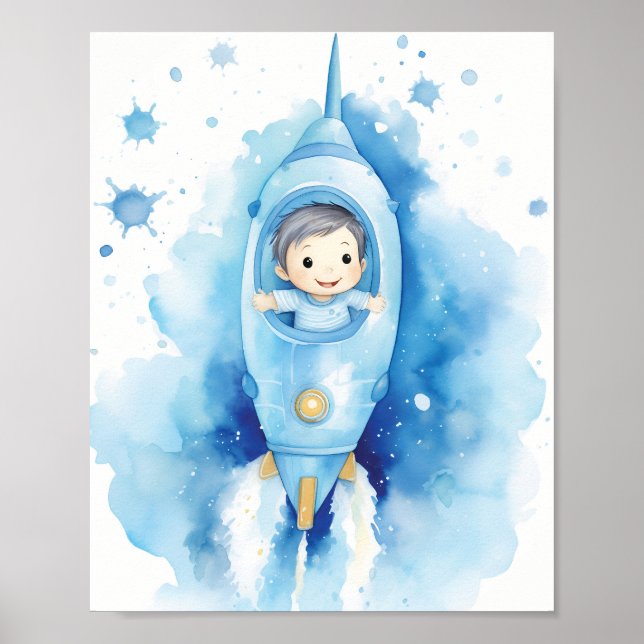 Poster Bebê-Rapaz Astronauta Watercolor (Frente)