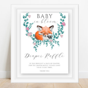 Poster Bebê raposa em flor - cartaz de rifa de fraldas