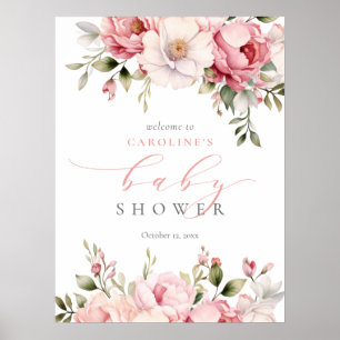 Poster Bebê Rosa No Sinal De Boas-Vindas Da Chá de fralda
