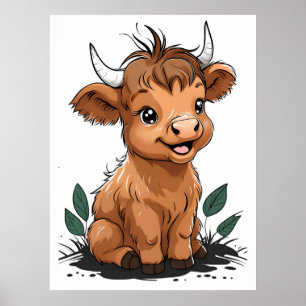 Poster Bebê Sentado Arte de Vaca Highland