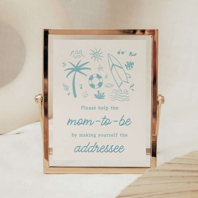 Poster Bebê Surf Azul na Estação de Envelope do Conselho (Blue Surf Baby on Board Baby Shower Envelope Station Sign)