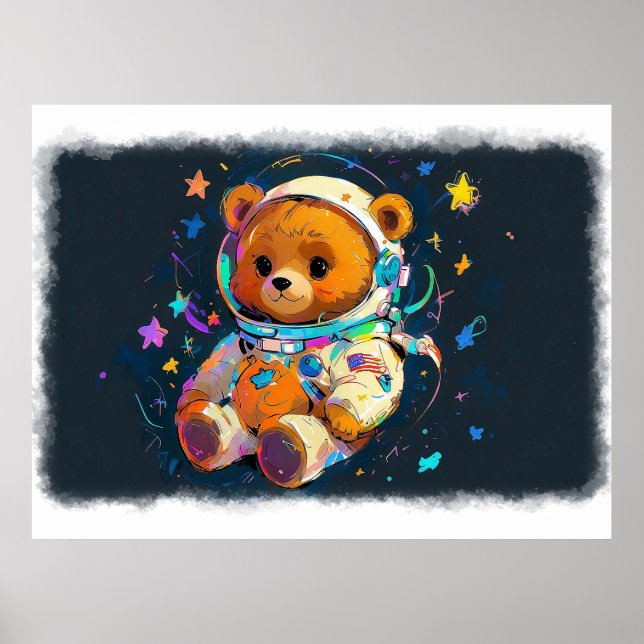 Poster Bebê Teddy Bear Sonhando em ser astronauta (Frente)