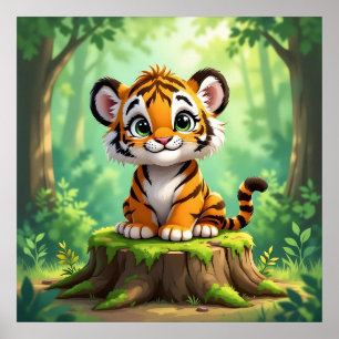 Poster Bebê Tigre Arte de Berçário Infantil de Desenho