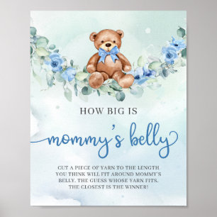 Poster Bebê urso azul floral Quão grande jogo de barriga 