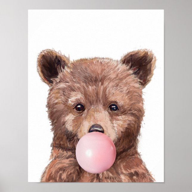 Poster Bebê Urso Filhote de Chiclete Jardim Infantil Flor (Frente)