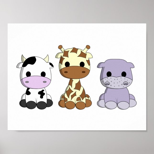 Poster Bebê vaca girafa hipopótamo cartoon nursery fofo (Frente)