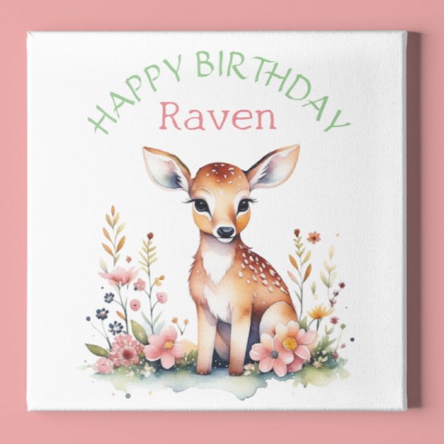 Poster Bebê Veado Personalizado em Flores Aniversário de  (Criador carregado)