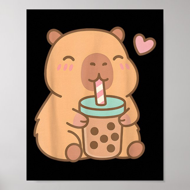 Poster Bebendo de anime Cute Capybara Kawaii - Bubble Tea (Frente)