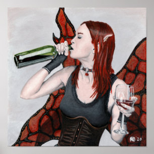 Poster Bebendo de Fada Mágica Vinho Fantasia Muralha de A
