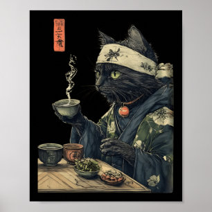 Poster Bebendo De Gato Chá Japonês Cerimonia Tea Art Impr