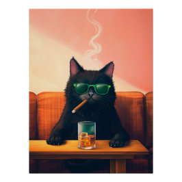 Pôster Bebendo de Gato do rico Whiskey