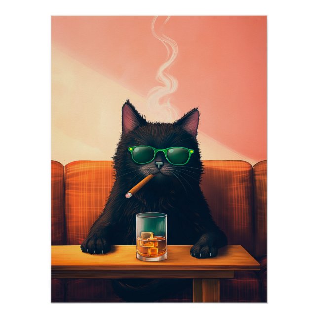 Pôster Bebendo de Gato do rico Whiskey (Frente)