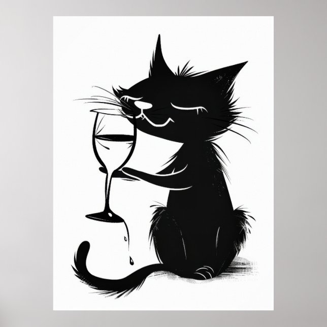Poster Bebendo De Gato Negro Whimsso Vinho 2D (Frente)