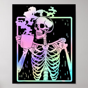Poster Bebendo esquelético Café Mulheres homens Halloween