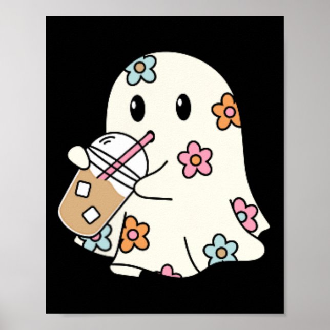 Poster Bebendo Fantasma Dia de as Bruxas engraçado De Caf (Frente)