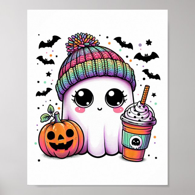 Poster Bebendo Fantástico Café Latte Ghost Boo Hallowe (Frente)