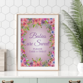 Poster Bebês Chás de fraldas Florais Roxos Doce Tome Trat