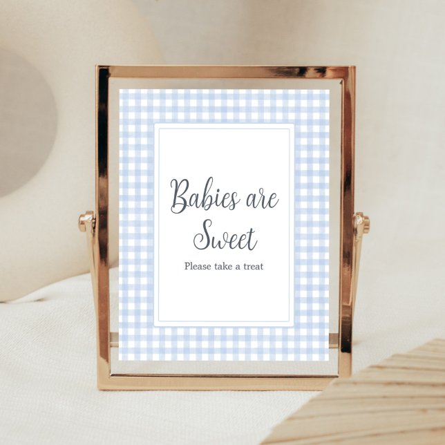 Poster Bebês Clássicos de Gingham Azul são Doces (Boy Gingham Baby Shower Babies are Sweet Sign)