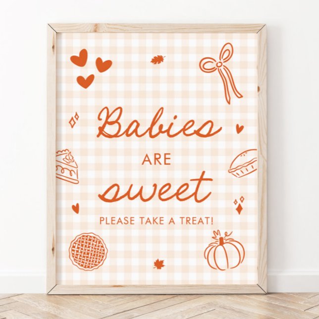 Poster Bebês Cutie Pie de Gingham Laranja de Outono são D (Fall Orange Gingham Cutie Pie Babies are Sweet Sign)