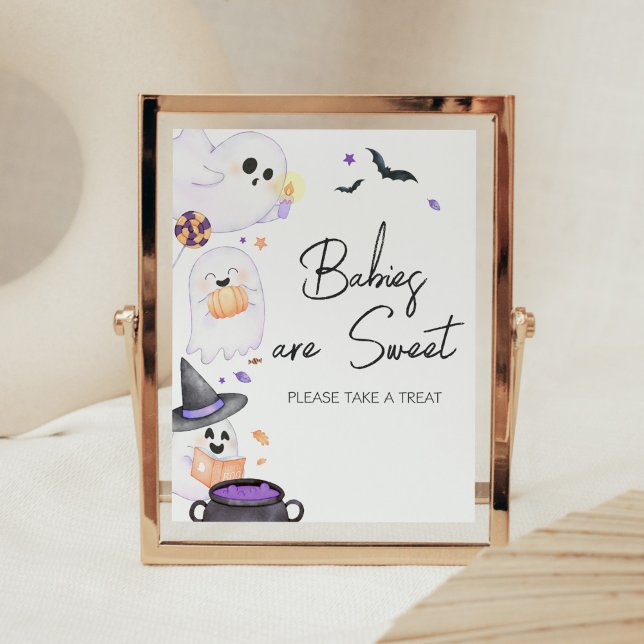Poster Bebês de Boo Halloween roxos são doces (Purple Little Boo Baby Shower Babies are Sweet Sign)