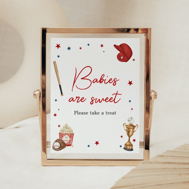 Poster Bebês de Chá de fraldas de beisebol são doces (Oh Boy Little Slugger Baby Shower Babies are Sweet Sign)